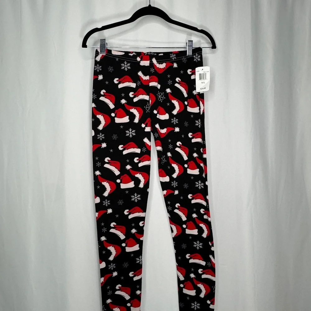 Poof! Black Leggings with Red Santa Hats - Picture 1 of 5